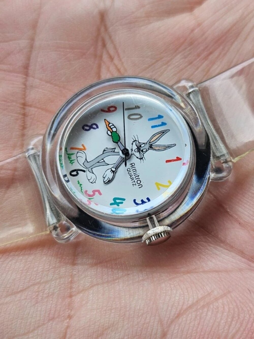 Vintage Armitron Women Wristwatch Bugs Bunny Looney Tune Clear Band Analog watch
